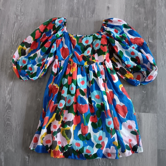 Variety Hour Dresses & Skirts - Anthropologie Variety Hour Tulip Floral Print Puff Sleeve Silk Cotton Mini Dress